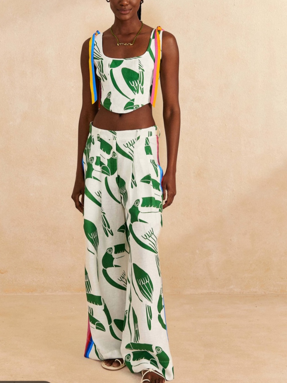 Farm rio white rainbow toucans top and pants set